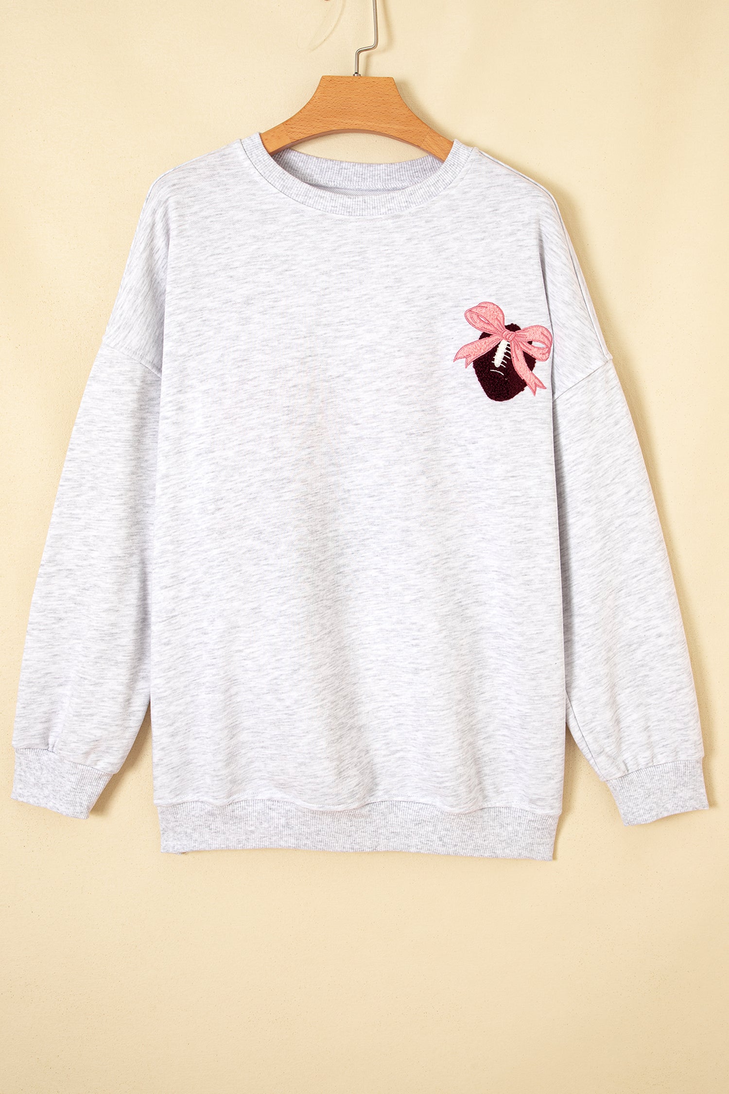 Light Grey Embroidered Football Bow Back Long Sleeve Sweatshirt