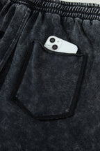 Black Mineral Wash Raw Seam Drawstring Elastic Waist Barrel Pants