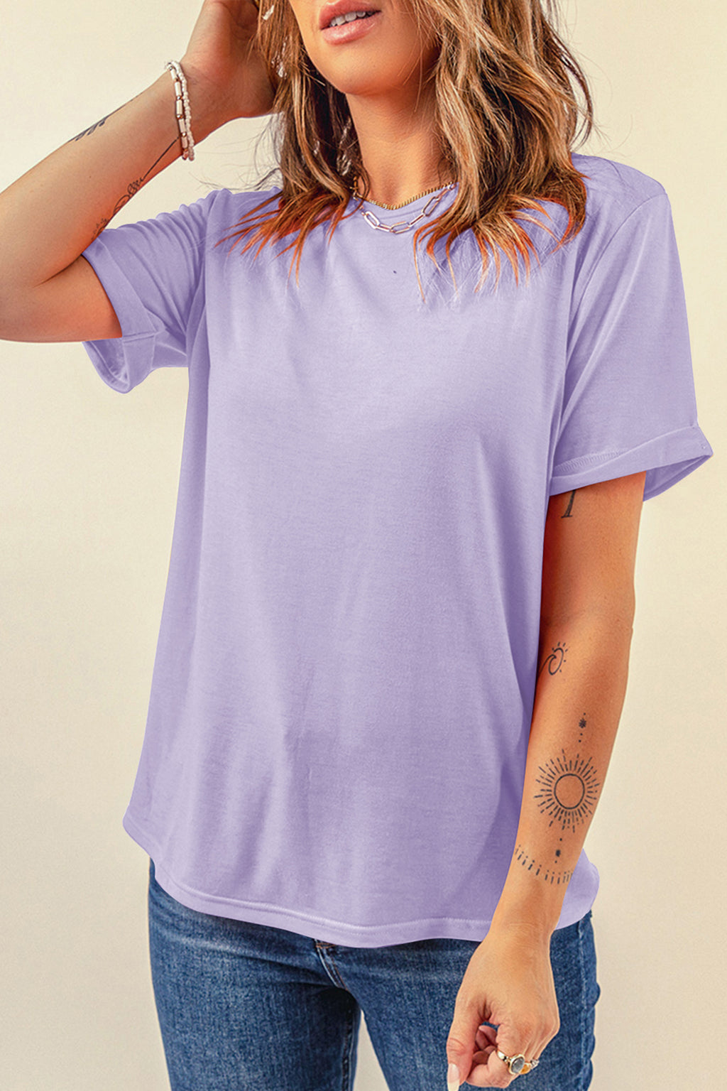 Black Casual Plain Crew Neck Tee