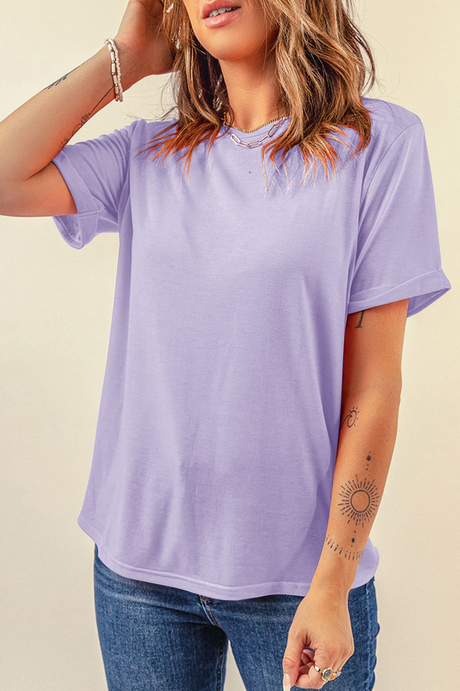 Black Casual Plain Crew Neck Tee
