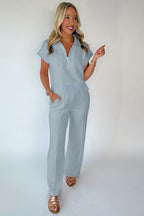Gray Half Zip Polo Tee Casual Pant Set