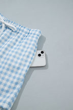 Pink Plaid Baggy Pullover Drawstring Casual Shorts 2pcs Outfit