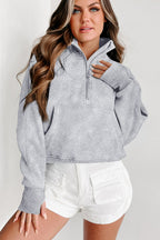 Light Grey Quarter Zip Stand Neck Kangaroo Pocket Sweatshirt