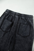 Black Mineral Wash Raw Seam Drawstring Elastic Waist Barrel Pants