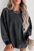 Khaki Solid Ribbed Knit Round Neck Pullover Sweatshirt