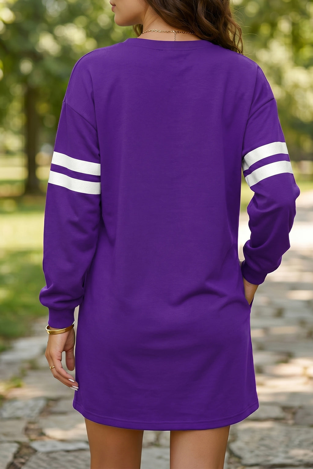Black Varsity Contrast Banded Sleeve Shift Sweatshirt Dress