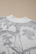 Gray Camouflage Print Stand Neck Long Sleeve Regular Fit Plus Size Set