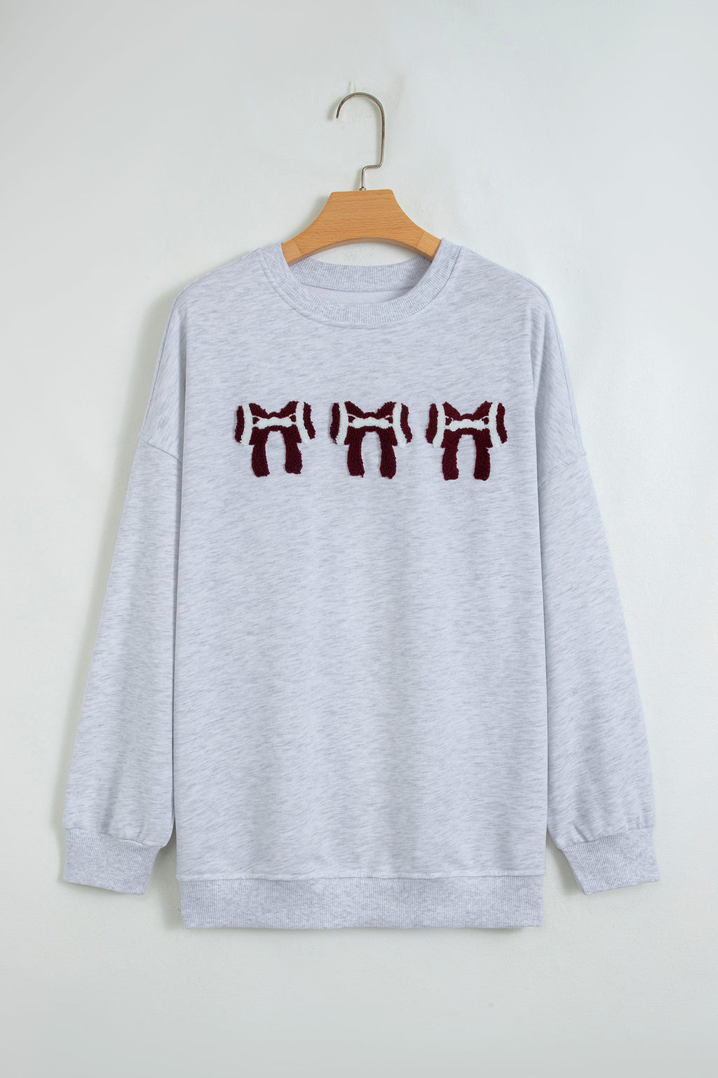Gray Chenille Embroidered Rugby Bow Game Day Oversized Sweatshirt