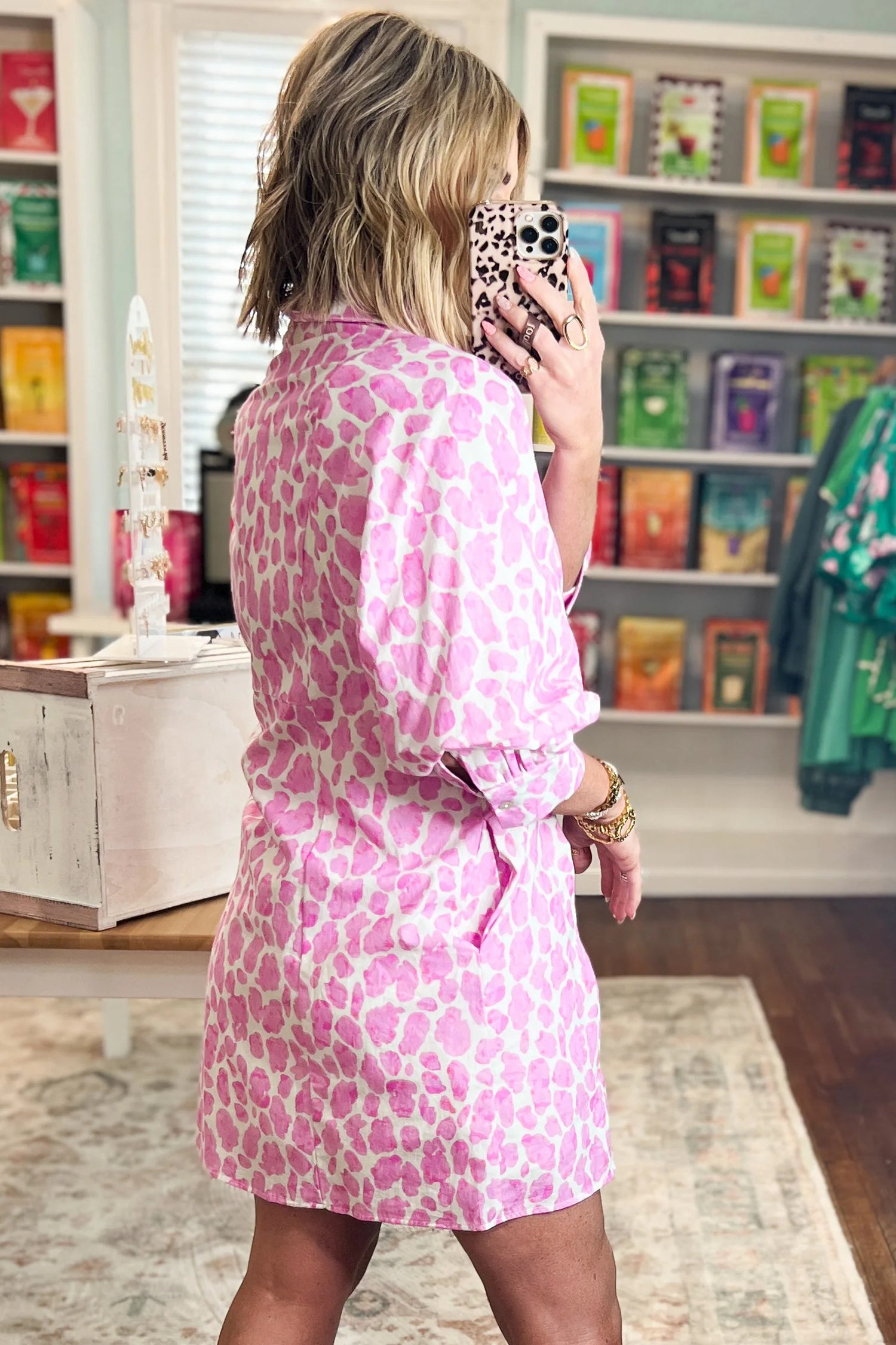 Leopard Print Mini Shirt Dress – Tie Waist Puff Sleeve