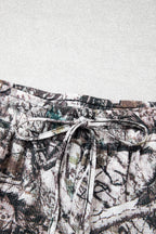 Brown Camo Long Sleeve Top Elastic Waist Shorts Two Piece Set