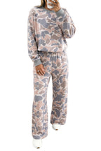 Multicolour Camouflage Print Long Sleeve Top Loose 2pcs Pants Set