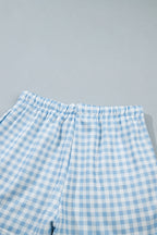 Pink Plaid Baggy Pullover Drawstring Casual Shorts 2pcs Outfit