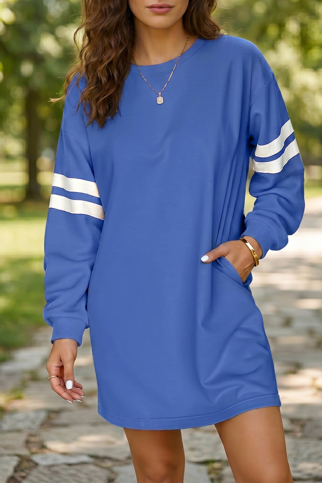 Black Varsity Contrast Banded Sleeve Shift Sweatshirt Dress