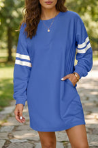 Black Varsity Contrast Banded Sleeve Shift Sweatshirt Dress