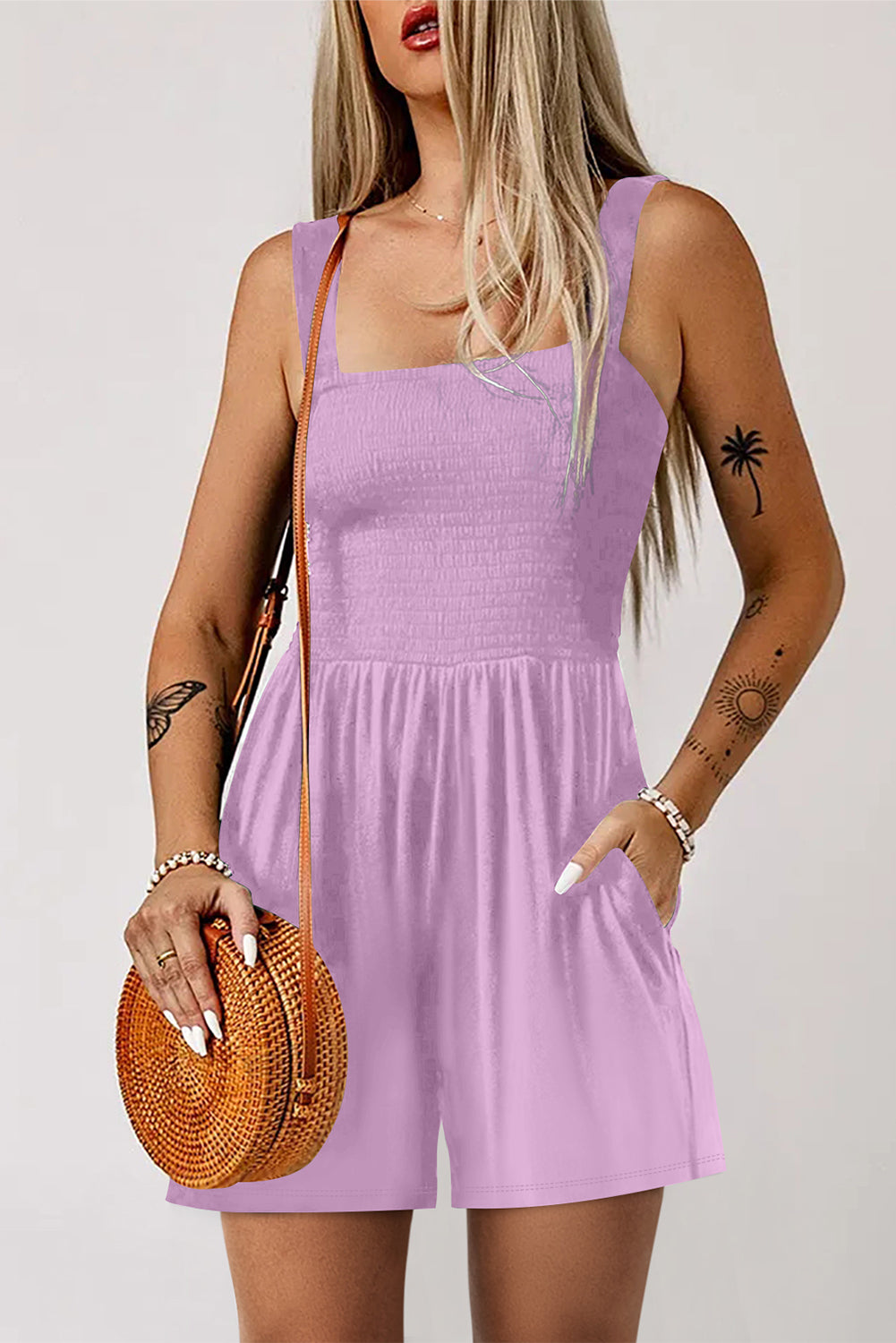 Phalaenopsis Casual Pocketed Smocked Sleeveless Romper