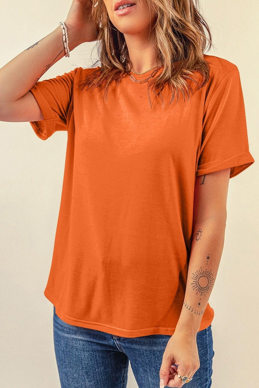 Black Casual Plain Crew Neck Tee