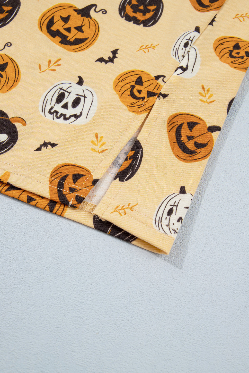 Orange Long Sleeve Ruffle Pumpkin Face Print Two Piece Lounge Set