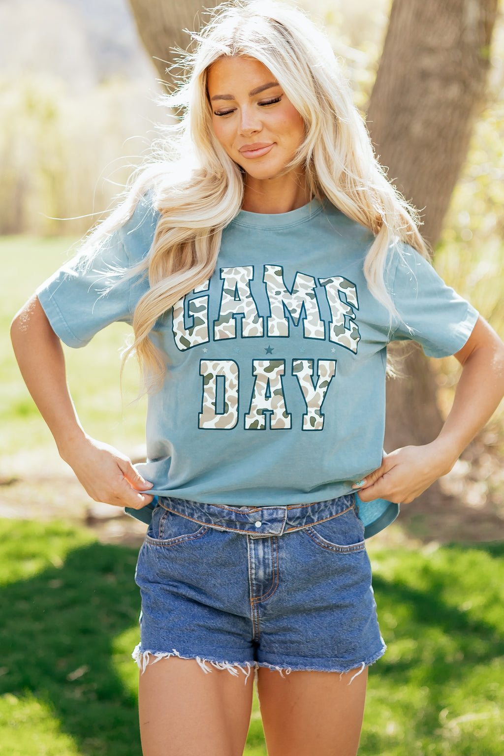Stone Blue Camo GAME DAY Graphic T Shirt