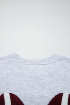 Gray Chenille Embroidered Rugby Bow Game Day Oversized Sweatshirt
