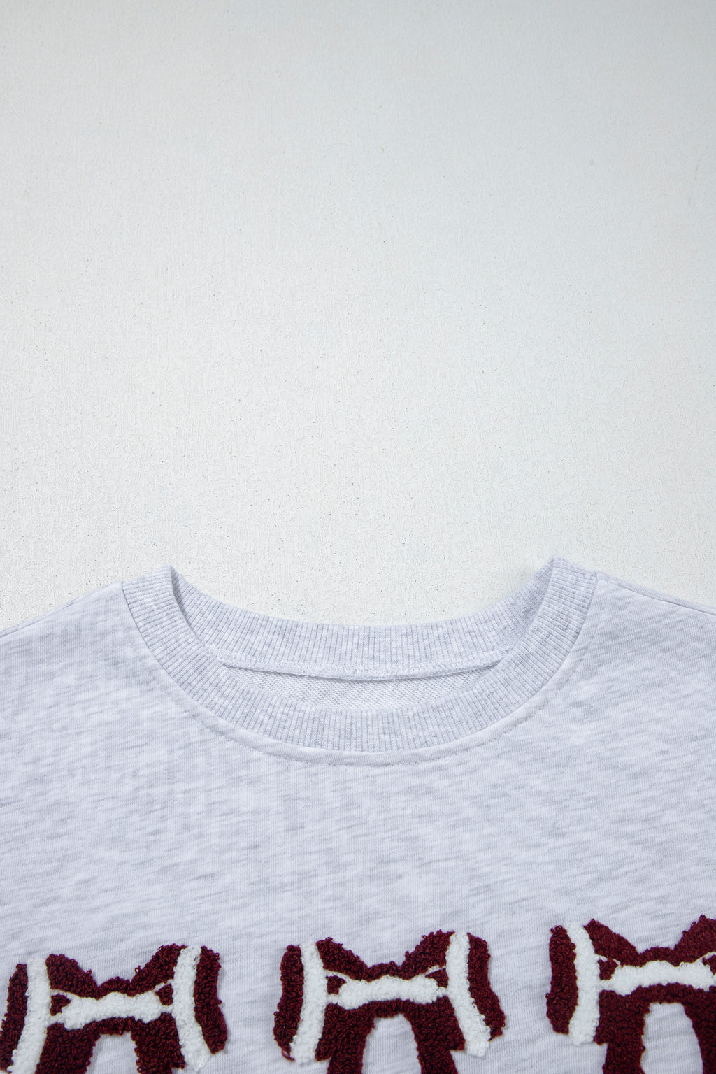 Gray Chenille Embroidered Rugby Bow Game Day Oversized Sweatshirt
