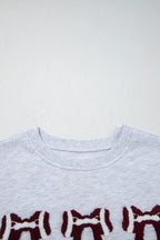 Gray Chenille Embroidered Rugby Bow Game Day Oversized Sweatshirt
