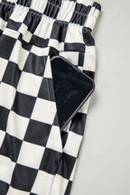 Black Checkered Print High Waist Casual Shorts