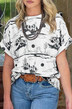 White Desert Sand Print Short Sleeve Knit Top