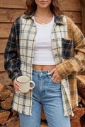 Multicolour Plaid Button-Up Long Sleeve Shift Silhouette Shacket
