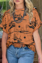 White Desert Sand Print Short Sleeve Knit Top