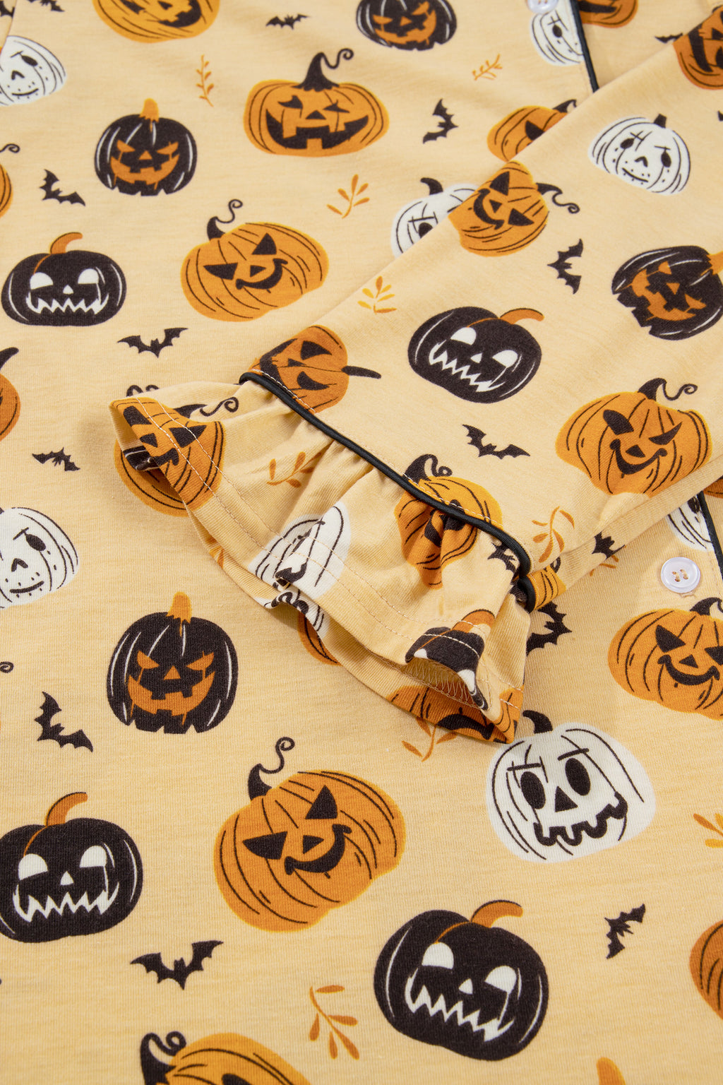 Orange Long Sleeve Ruffle Pumpkin Face Print Two Piece Lounge Set