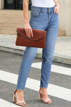 Sky Blue Double Button Raw Hem Slim Fit Jeans
