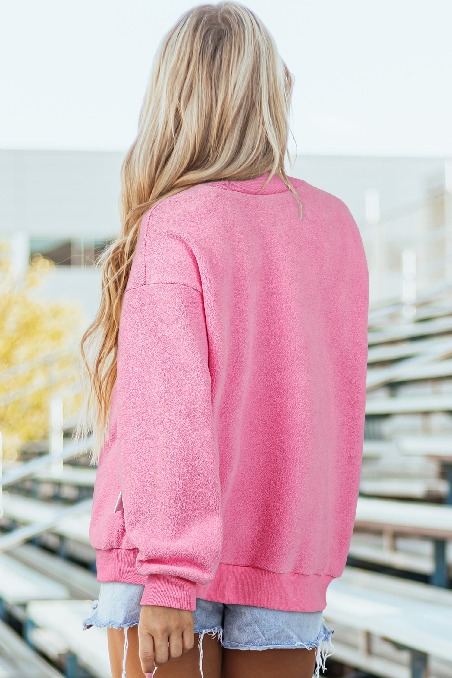 Light Pink Oversize Drop Shoulder Reversible Mock Neck Sweatshirt