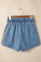 Dusk Blue Smocked Elastic Waist Denim Shorts
