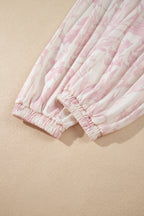 Pink Abstract Print Drop Shoulder Drawstring Waist Drawstring Hem Pant Set