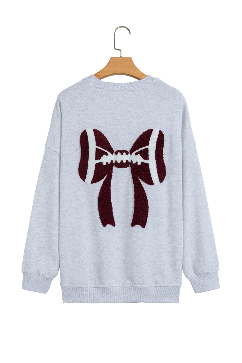 Gray Chenille Embroidered Rugby Bow Game Day Oversized Sweatshirt