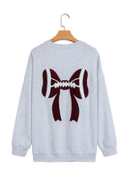 Gray Chenille Embroidered Rugby Bow Game Day Oversized Sweatshirt