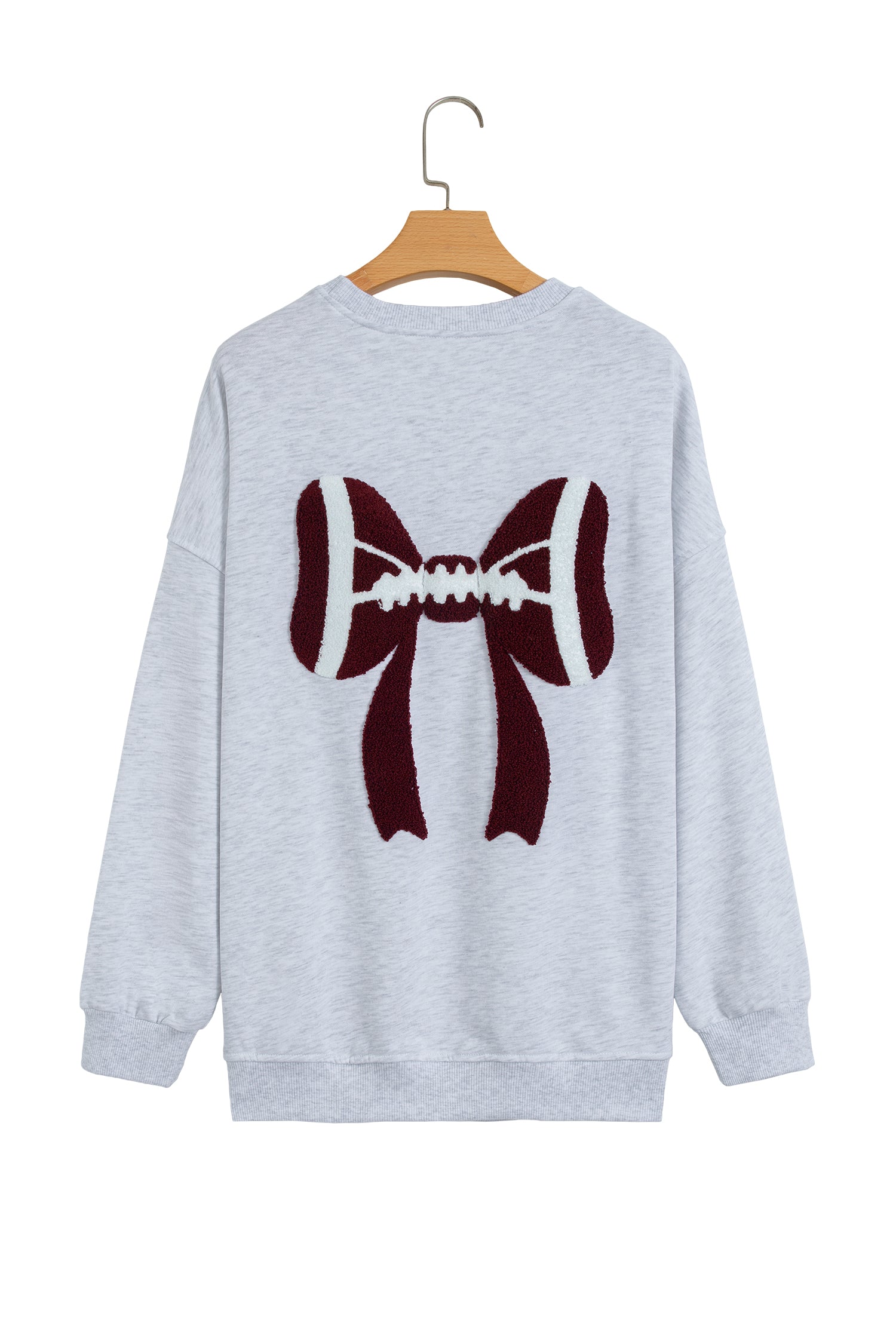 Gray Chenille Embroidered Rugby Bow Game Day Oversized Sweatshirt