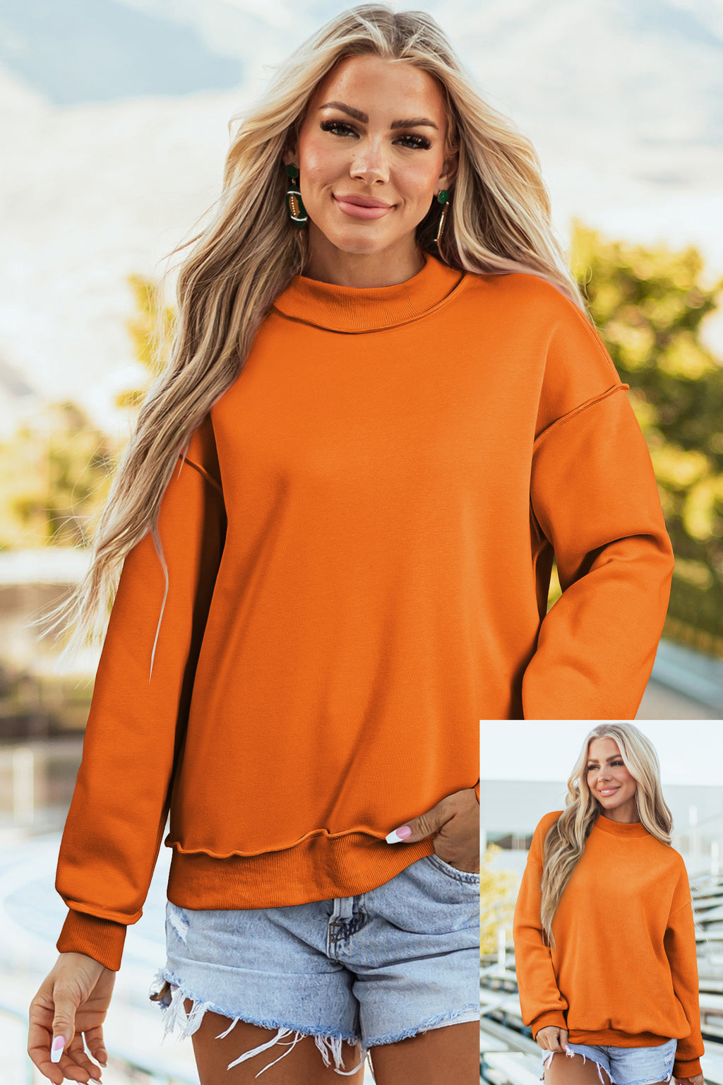 Light Pink Oversize Drop Shoulder Reversible Mock Neck Sweatshirt