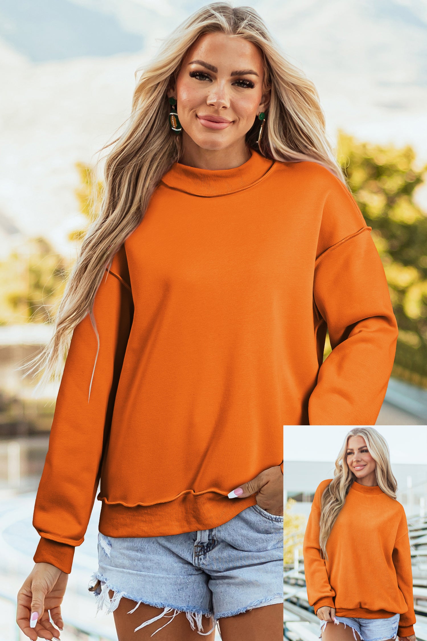 Light Pink Oversize Drop Shoulder Reversible Mock Neck Sweatshirt