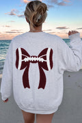 Gray Chenille Embroidered Rugby Bow Game Day Oversized Sweatshirt