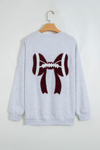 Gray Chenille Embroidered Rugby Bow Game Day Oversized Sweatshirt