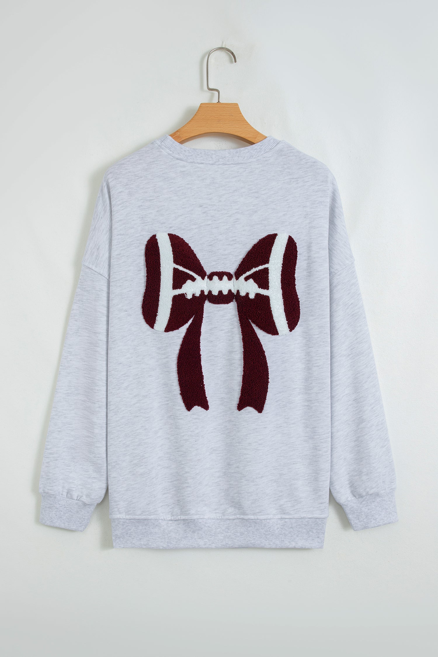 Gray Chenille Embroidered Rugby Bow Game Day Oversized Sweatshirt