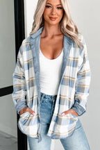 Stone Blue Plaid Corduroy Reversible Button Up Shacket