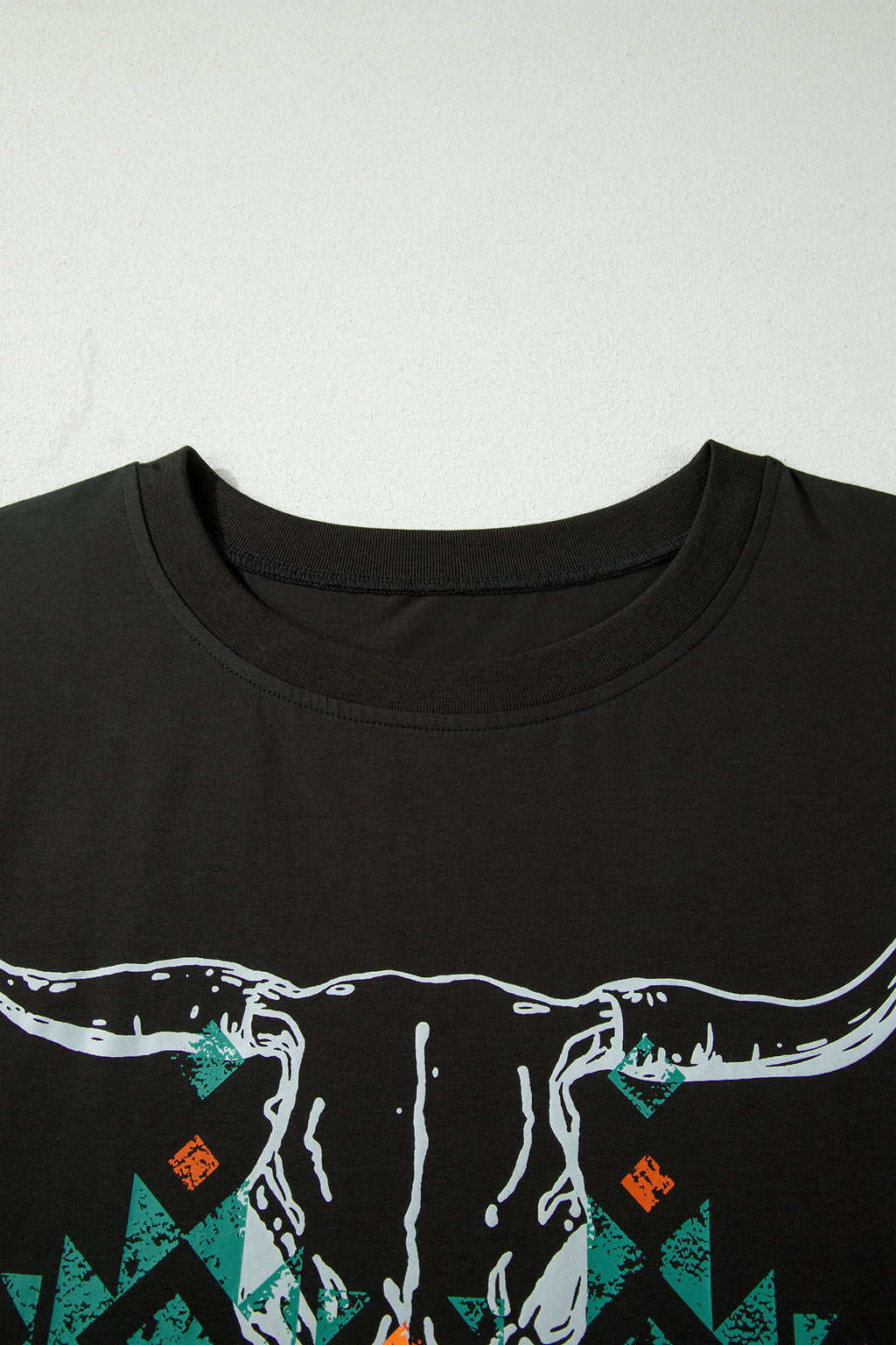 Carbon Grey Plus Size Western Aztec Bull Skull Printed T Shirt