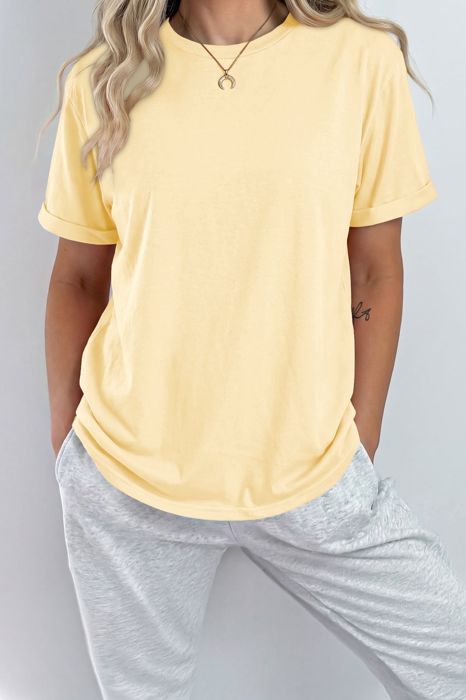 Black Casual Plain Crew Neck Tee