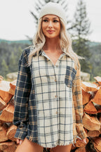 Multicolour Plaid Button-Up Long Sleeve Shift Silhouette Shacket