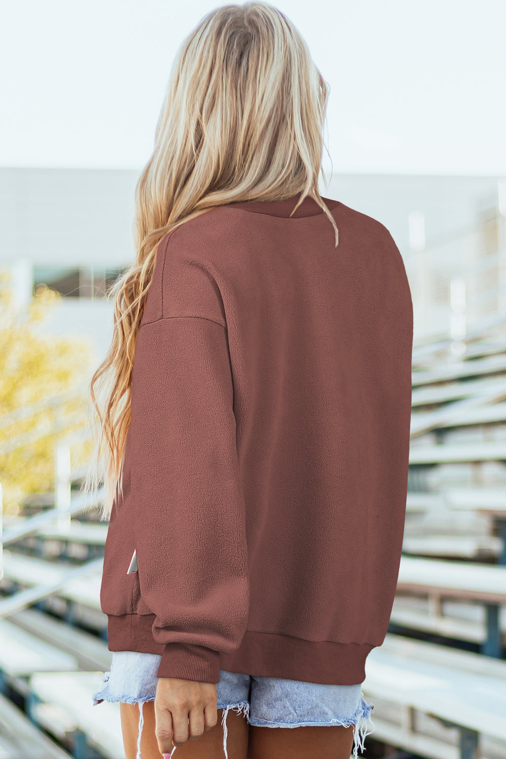 Light Pink Oversize Drop Shoulder Reversible Mock Neck Sweatshirt