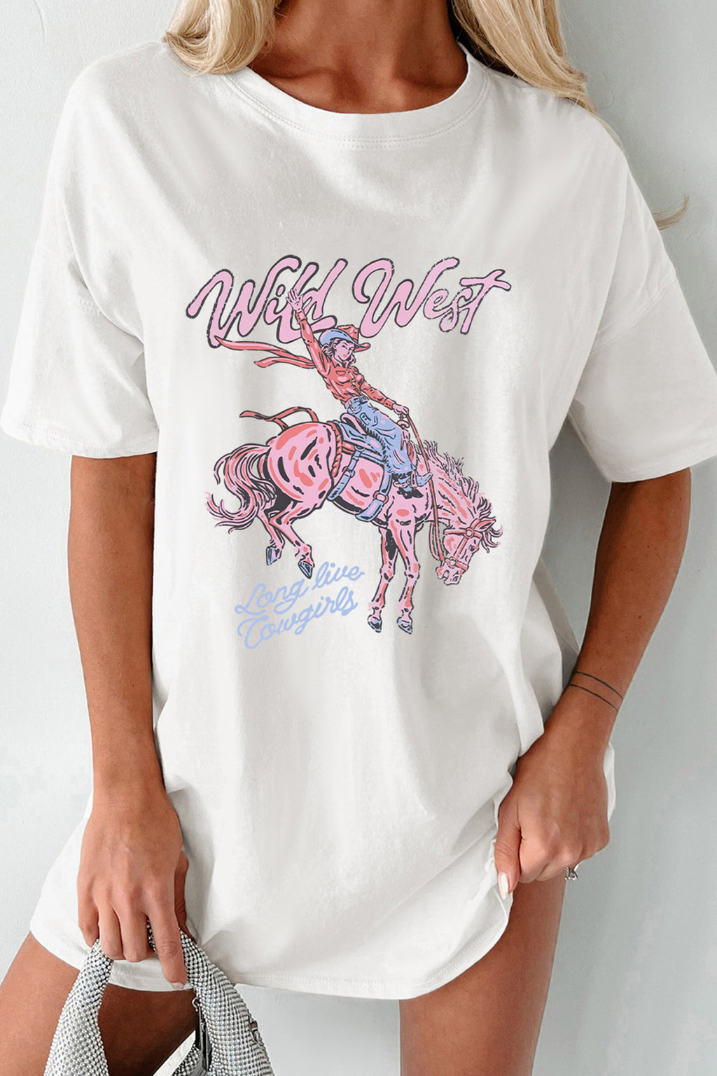 White Wild West Cowgirl Rodeo Graphic Tunic Tee