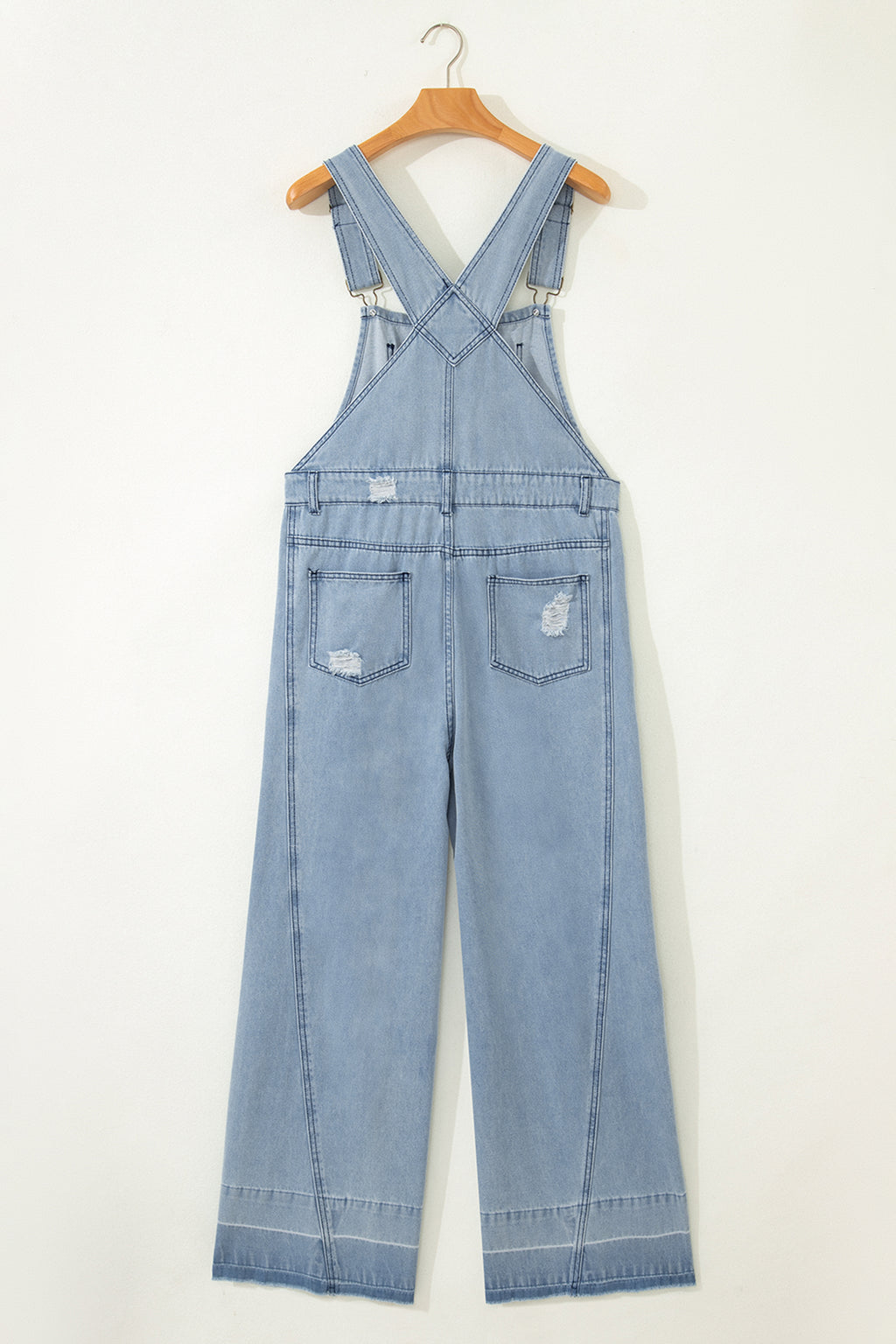 Mist Blue Retro Distressed Button Adjustable Straps Denim Overall Jumpsuit