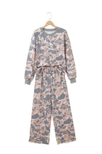 Multicolour Camouflage Print Long Sleeve Top Loose 2pcs Pants Set